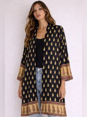 Zara Basic Collection Boho Printed Kimono Cardigan Size M
